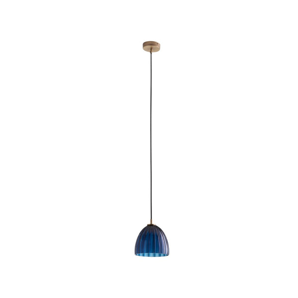Wildwood Caterina Hand-Blown Aubergine Pendant Light With Fluted Dome And Antique Brass Accent For Dining Spaces Blue 67522