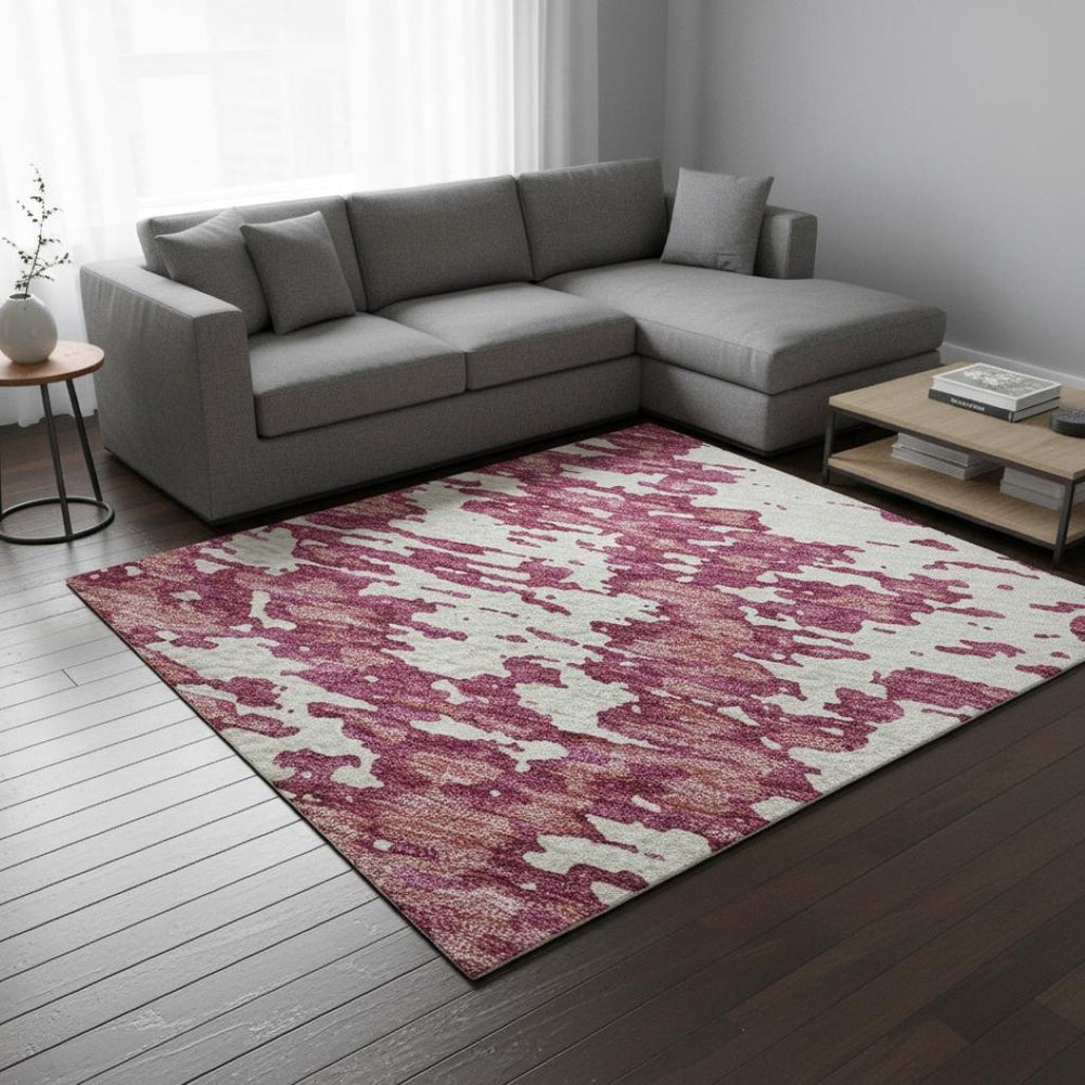 HomeRoots 8' X 10' Blush & Ivory Abstract Area Rug - Washable, UV-Protected, Ideal for Busy Homes & Kids 675220