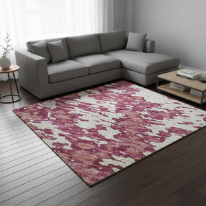 HomeRoots 8' X 10' Blush & Ivory Abstract Area Rug - Washable, UV-Protected, Ideal for Busy Homes & Kids 675220