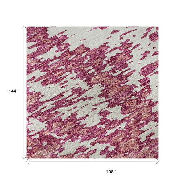 HomeRoots 9' X 12' Blush and Ivory Abstract Washable Area Rug - UV Protected, Stain-Resistant, Stylish Design 675221