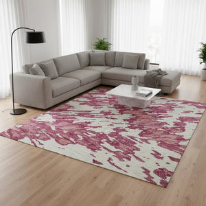 HomeRoots 9' X 12' Blush and Ivory Abstract Washable Area Rug - UV Protected, Stain-Resistant, Stylish Design 675221
