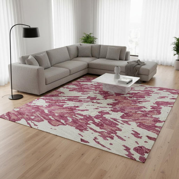 HomeRoots 9' X 12' Blush and Ivory Abstract Washable Area Rug - UV Protected, Stain-Resistant, Stylish Design 675221
