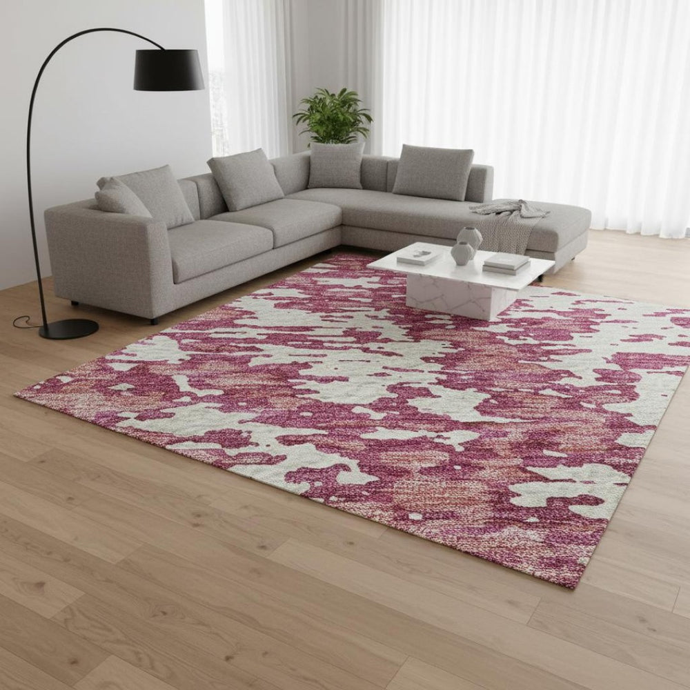 HomeRoots 10' X 14' Blush & Ivory Abstract Area Rug – Washable, UV-Protected, Stylish for Family Homes 675222