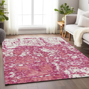 HomeRoots 10' X 14' Blush & Ivory Abstract Area Rug – Washable, UV-Protected, Stylish for Family Homes 675222
