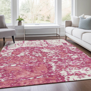 HomeRoots 10' X 14' Blush & Ivory Abstract Area Rug – Washable, UV-Protected, Stylish for Family Homes 675222