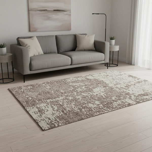 HomeRoots 5' X 8' Brown and Beige Abstract Area Rug - Washable, UV-Resistant, Perfect for Family Spaces! 675224