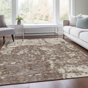 HomeRoots 5' X 8' Brown and Beige Abstract Area Rug - Washable, UV-Resistant, Perfect for Family Spaces! 675224