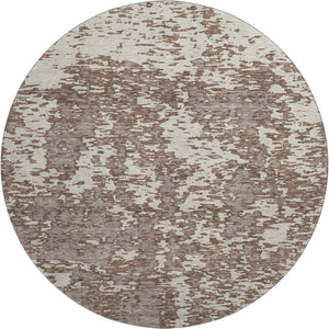 HomeRoots 8' Brown and Beige Abstract Round Rug - Washable, UV Protected, Stain Resistant for Everyday Homes 675225