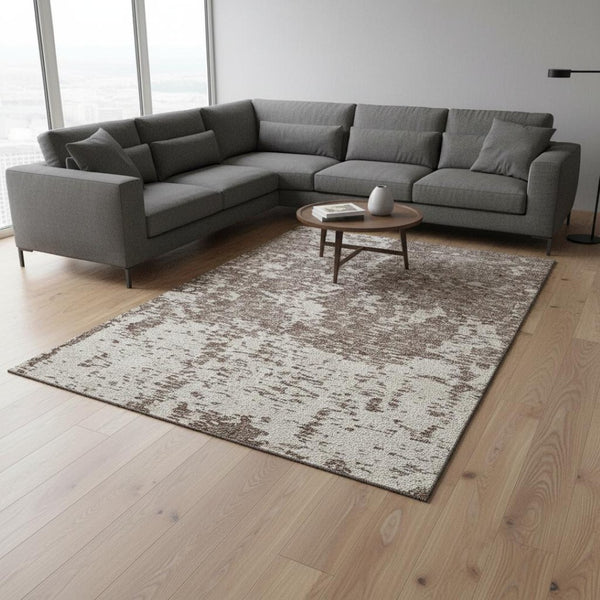 HomeRoots 8' X 10' Stylish Brown And Beige Abstract Area Rug - Washable, UV Protected, Ideal for Busy Homes 675226