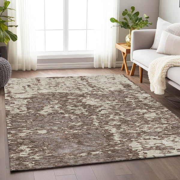 HomeRoots 8' X 10' Stylish Brown And Beige Abstract Area Rug - Washable, UV Protected, Ideal for Busy Homes 675226