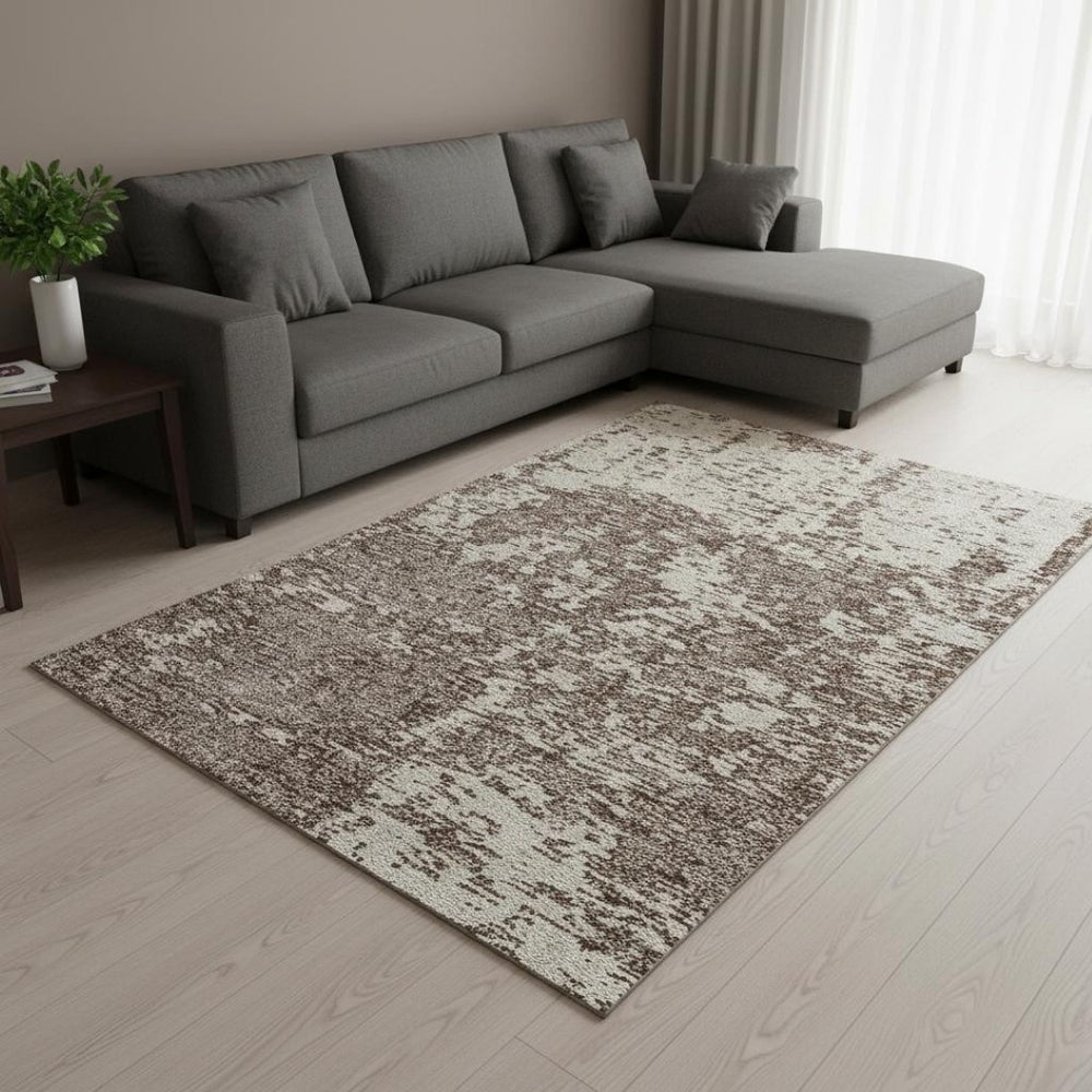 HomeRoots 9' X 12' Brown & Beige Abstract Area Rug – Washable, UV Protected, Durable, Ideal for Family Homes 675227