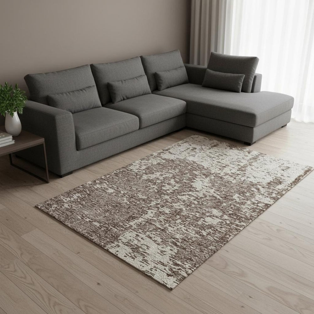 HomeRoots 10' X 14' Abstract Washable Area Rug in Brown & Beige – Durable, UV-Protected Style for Your Space 675228