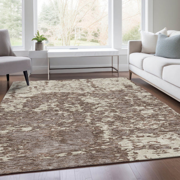 HomeRoots 10' X 14' Abstract Washable Area Rug in Brown & Beige – Durable, UV-Protected Style for Your Space 675228