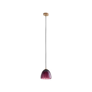 Wildwood Caterina Hand-Blown Aubergine Pendant Light With Fluted Dome And Antique Brass Accent For Dining Spaces Purple 67523