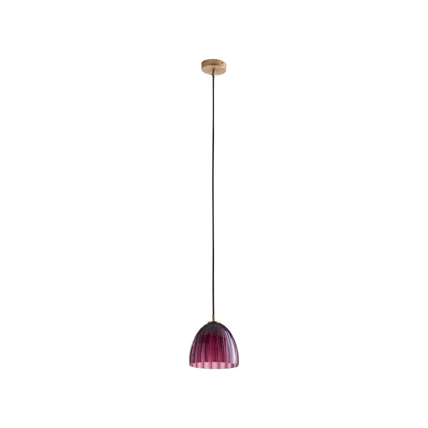 Wildwood Caterina Hand-Blown Aubergine Pendant Light With Fluted Dome And Antique Brass Accent For Dining Spaces Purple 67523
