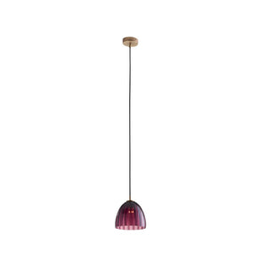 Wildwood Caterina Hand-Blown Aubergine Pendant Light With Fluted Dome And Antique Brass Accent For Dining Spaces Purple 67523