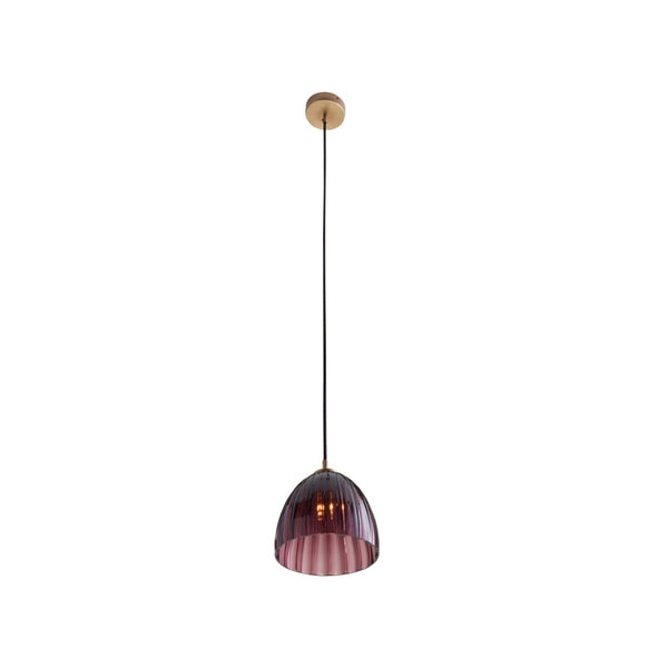 Wildwood Caterina Hand-Blown Aubergine Pendant Light With Fluted Dome And Antique Brass Accent For Dining Spaces Purple 67523