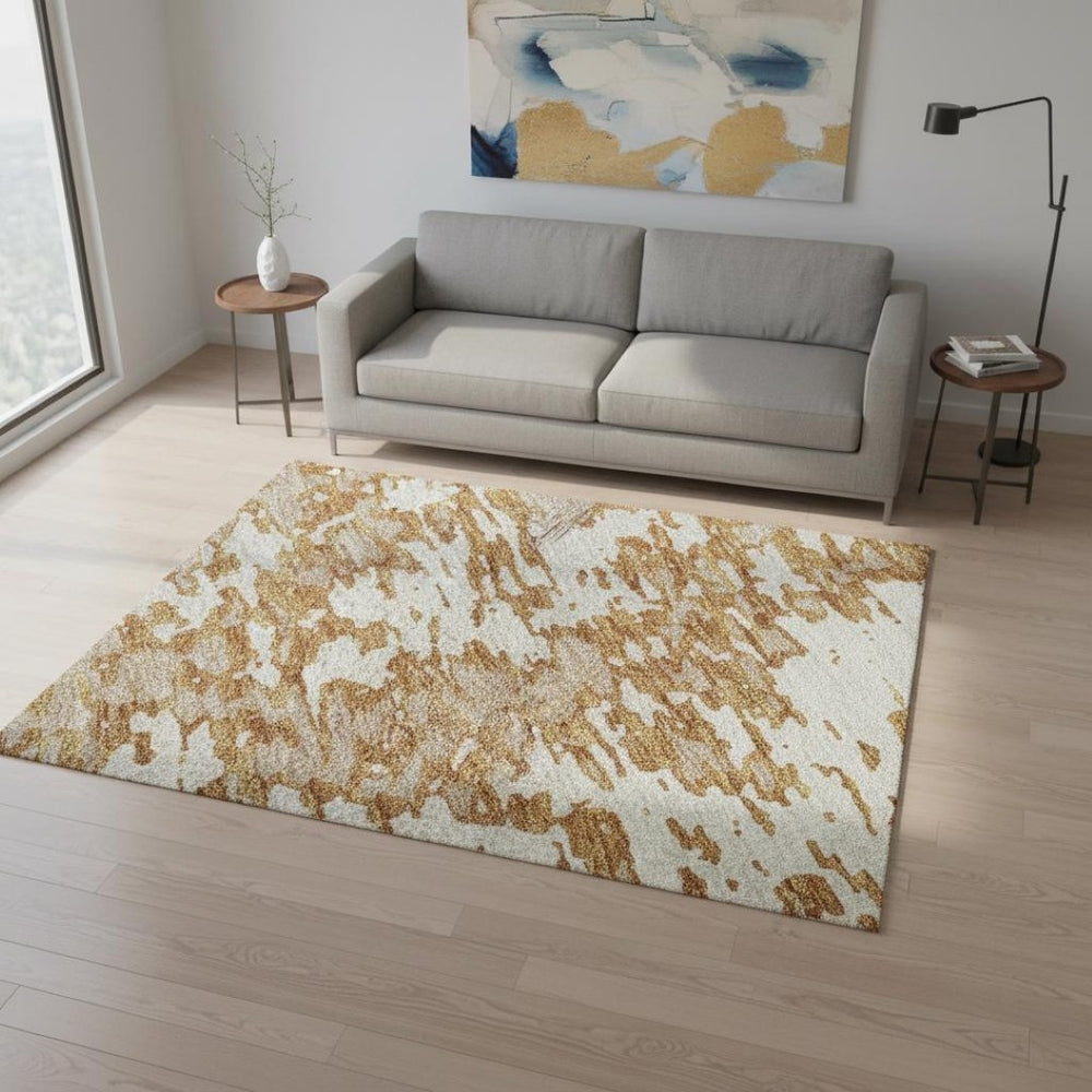 HomeRoots 5' X 8' Copper and Ivory Modern Abstract Area Rug – Washable, UV-Protected & Stain-Resistant Design 675230