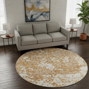 HomeRoots 8' Copper and Ivory Abstract Round Rug - Washable, UV-Protected, Durable, Modern Style for Homes 675231