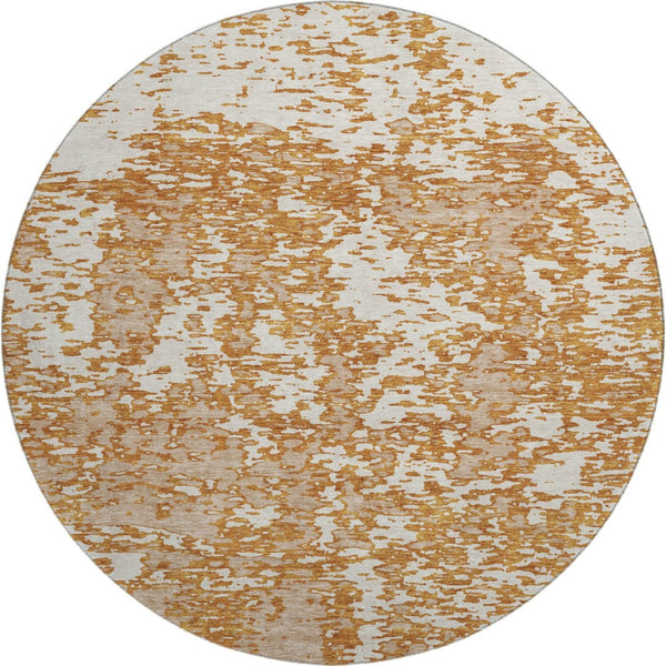 HomeRoots 8' Copper and Ivory Abstract Round Rug - Washable, UV-Protected, Durable, Modern Style for Homes 675231