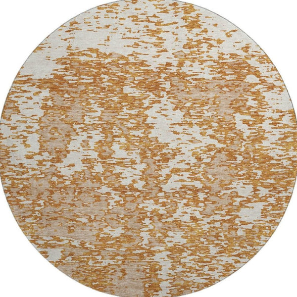 HomeRoots 8' Copper and Ivory Abstract Round Rug - Washable, UV-Protected, Durable, Modern Style for Homes 675231