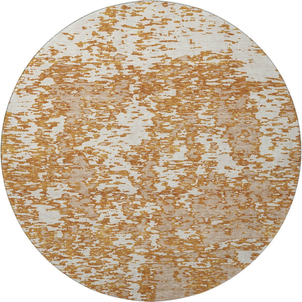 HomeRoots 8' Copper and Ivory Abstract Round Rug - Washable, UV-Protected, Durable, Modern Style for Homes 675231