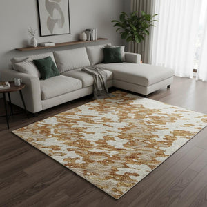 HomeRoots 8' X 10' Copper and Ivory Abstract Washable Area Rug – Stylish, Durable, UV Protected for Any Space! 675232