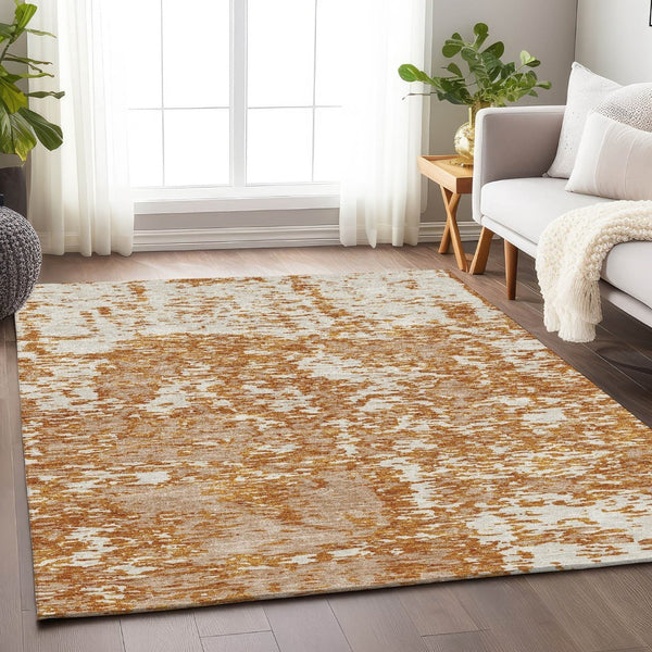 HomeRoots 8' X 10' Copper and Ivory Abstract Washable Area Rug – Stylish, Durable, UV Protected for Any Space! 675232