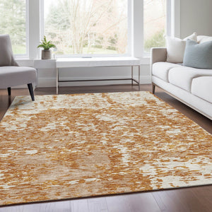 HomeRoots 8' X 10' Copper and Ivory Abstract Washable Area Rug – Stylish, Durable, UV Protected for Any Space! 675232