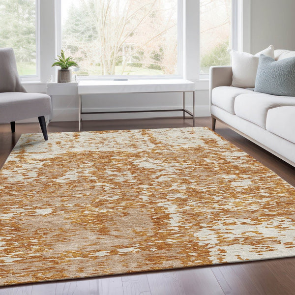 HomeRoots 8' X 10' Copper and Ivory Abstract Washable Area Rug – Stylish, Durable, UV Protected for Any Space! 675232