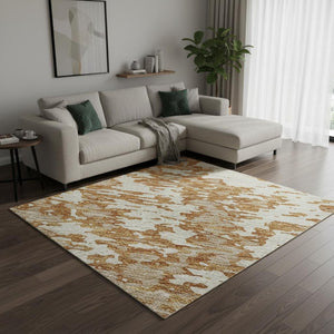 HomeRoots 9' X 12' Copper and Ivory Abstract Washable Area Rug - Durable, Stain-Resistant, UV Protected Design 675233