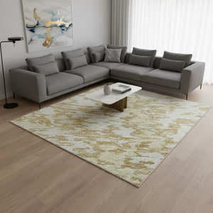 HomeRoots 5' Gold & Ivory Abstract Washable Area Rug - UV Protected, Stain-Resistant, Perfect for Families! 675236