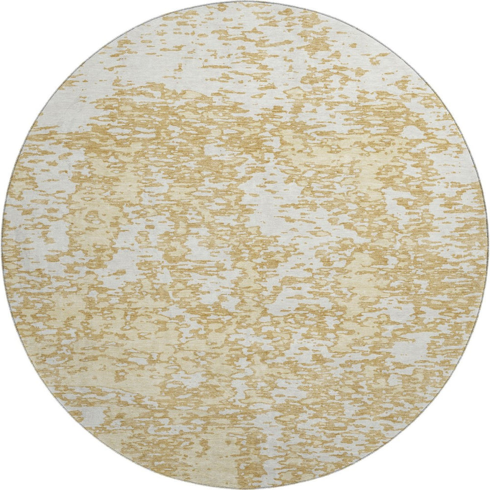 HomeRoots 8' Gold And Ivory Washable Abstract Round Rug with UV Protection – Durable, Stylish, and Easy Care! 675237