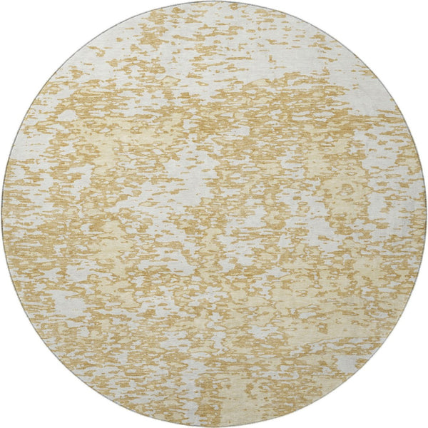 HomeRoots 8' Gold And Ivory Washable Abstract Round Rug with UV Protection – Durable, Stylish, and Easy Care! 675237