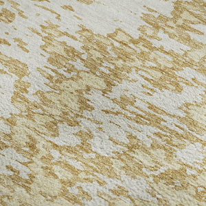 HomeRoots 8' X 10' Gold And Ivory Abstract Area Rug - Washable, UV Protected, Stain-Resistant, Durable Design 675238