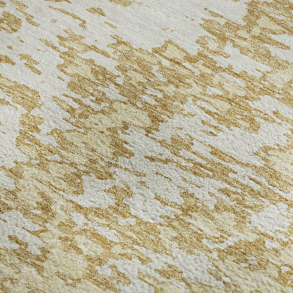 HomeRoots 8' X 10' Gold And Ivory Abstract Area Rug - Washable, UV Protected, Stain-Resistant, Durable Design 675238