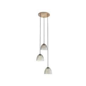 Wildwood Caterina Sculptural Triple Pendant With Aubergine Mouth-Blown Glass And Antique Brass Canopy, 70" Brown 67524