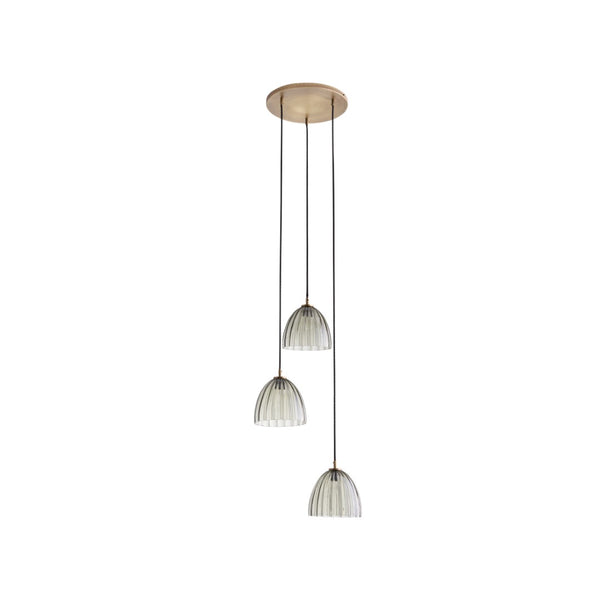 Wildwood Caterina Sculptural Triple Pendant With Aubergine Mouth-Blown Glass And Antique Brass Canopy, 70" Brown 67524