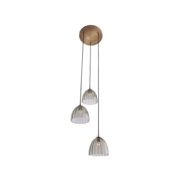 Wildwood Caterina Sculptural Triple Pendant With Aubergine Mouth-Blown Glass And Antique Brass Canopy, 70" Brown 67524