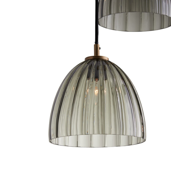 Wildwood Caterina Sculptural Triple Pendant With Aubergine Mouth-Blown Glass And Antique Brass Canopy, 70" Brown 67524