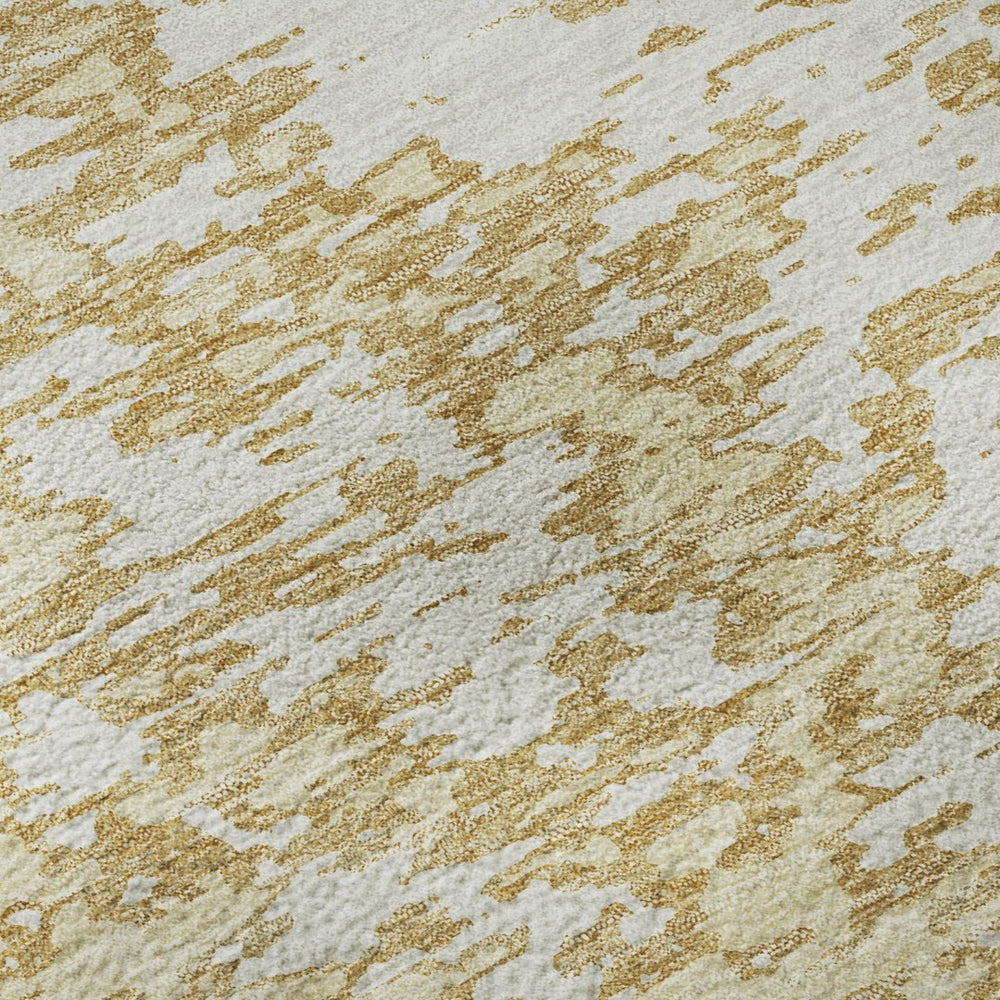 HomeRoots 10' X 14' Gold and Ivory Abstract Area Rug - Washable, UV-Protected, Durable for Family Homes 675240