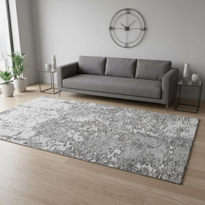 HomeRoots 5' X 8' Gray and Silver Abstract Area Rug - Washable, UV Protected, Stain Resistant, Kid & Pet Friendly 675242