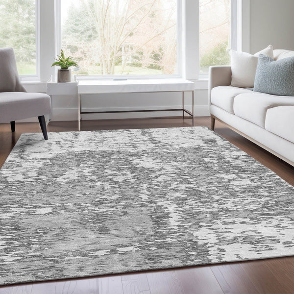 HomeRoots 5' X 8' Gray and Silver Abstract Area Rug - Washable, UV Protected, Stain Resistant, Kid & Pet Friendly 675242