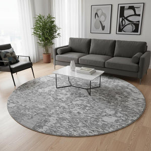 HomeRoots 8' Gray and Silver Abstract Round Rug - Washable, UV Protected, Durable, Perfect for Indoor & Outdoor Spaces 675243