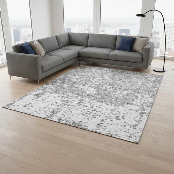 HomeRoots 8' x 10' Gray & Silver Abstract Area Rug – Stylish, Stain-Resistant, UV Protected for Modern Homes 675244