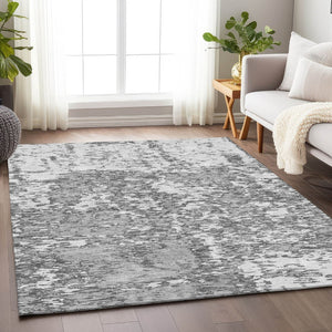 HomeRoots 8' x 10' Gray & Silver Abstract Area Rug – Stylish, Stain-Resistant, UV Protected for Modern Homes 675244