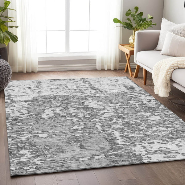 HomeRoots 9' X 12' Gray & Silver Abstract Area Rug - Washable, Stain Resistant, UV Protected for Modern Homes 675245