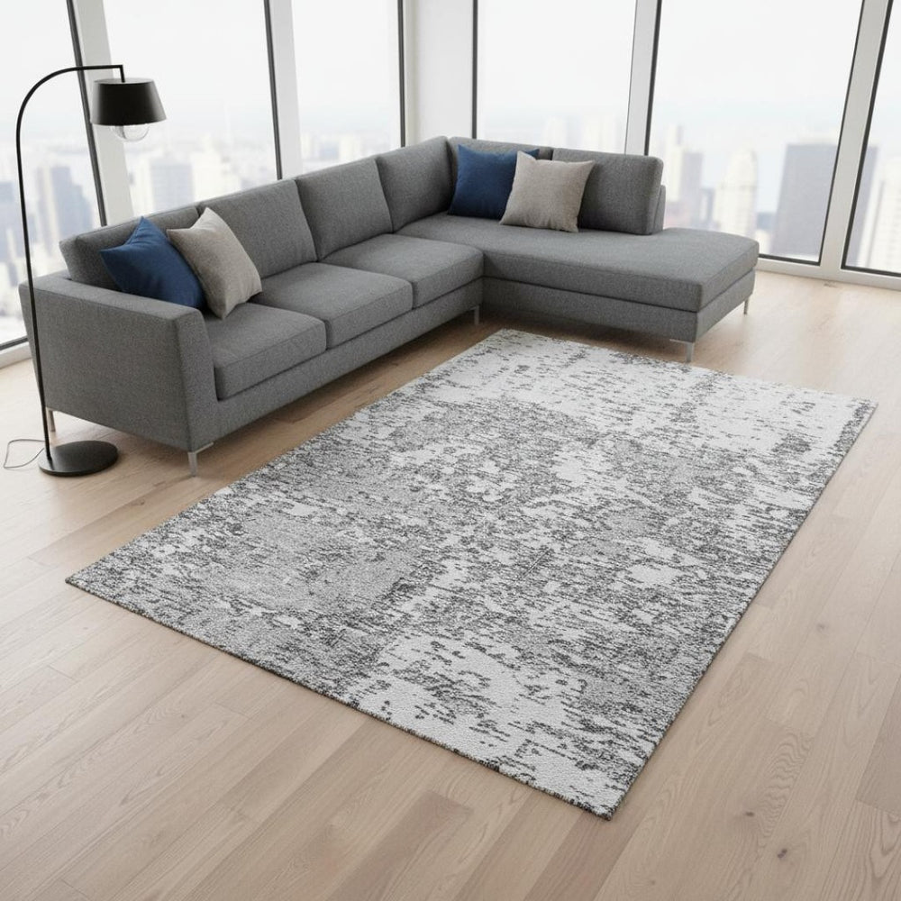HomeRoots 10' X 14' Gray And Silver Abstract Area Rug - Washable, UV Protected, Stain Resistant for Busy Homes 675246