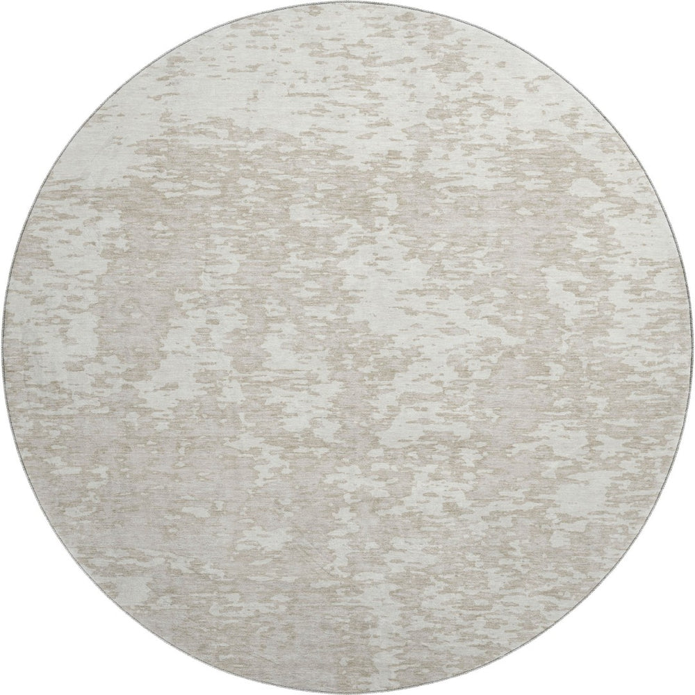 HomeRoots 8' Ivory and Beige Abstract Washable Round Rug with UV Protection – Modern, Stain-Resistant Style 675249