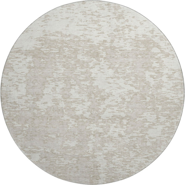 HomeRoots 8' Ivory and Beige Abstract Washable Round Rug with UV Protection – Modern, Stain-Resistant Style 675249